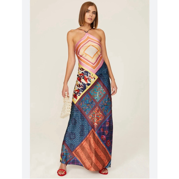 STAUD Dresses & Skirts - Staud Cubism Rare Bohemian Halter Maxi Satin Slip Dress